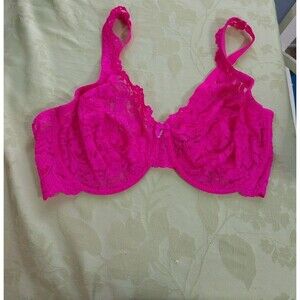 Smart And Sexy Lace Underwire Bra Hot Pink Faux Diamond Accent Bow 38 DD 85045